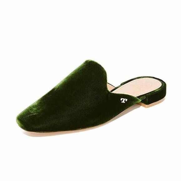 Tory Burch Shoes - Tory Burch Carlotta Green Velvet Slides/Mules
